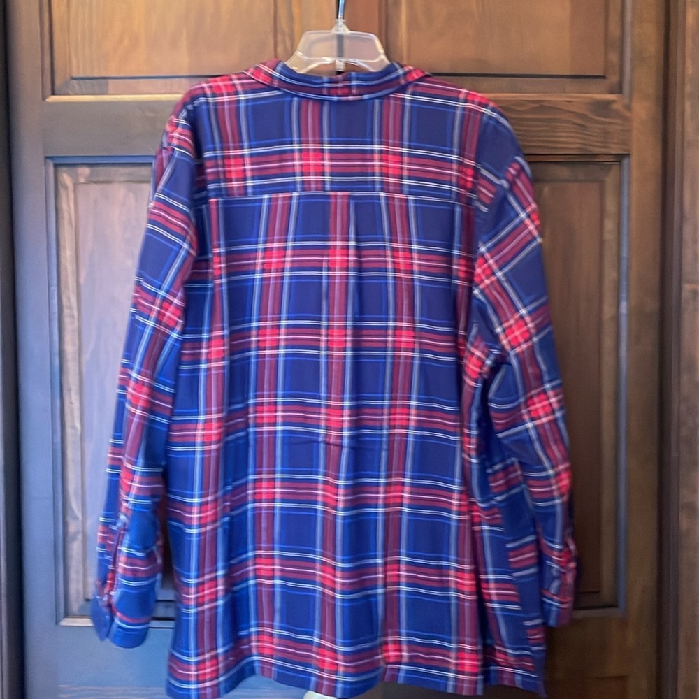 L.L. Bean Plus Size 3X Blue/Red Plaid Fleece Lined Long Sleeve “Shacket” - Picture 3 of 13